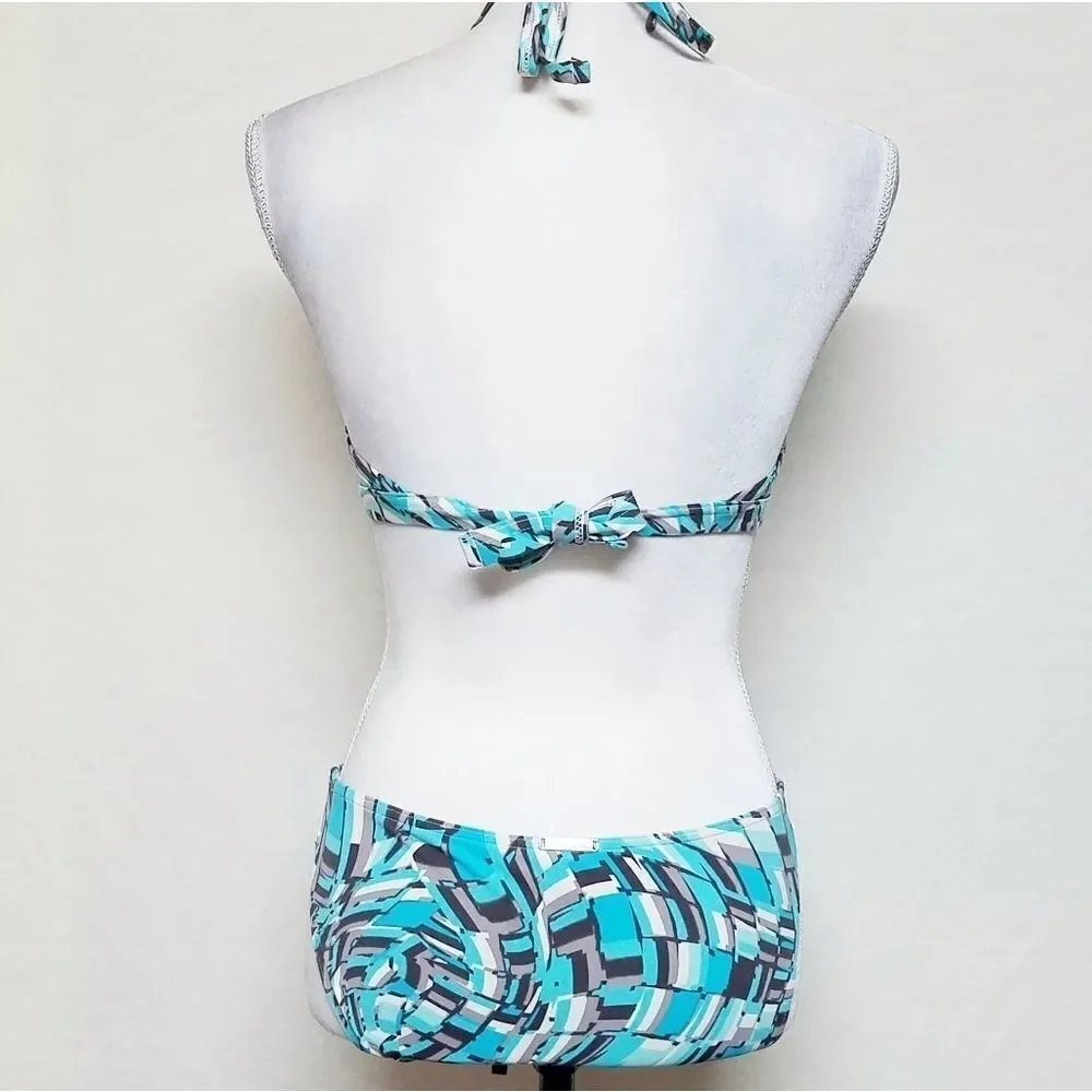 CALVIN Klein Low Rise Blue Triangle Halter Bikini